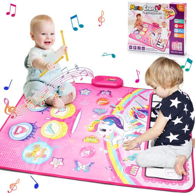 Namajunas - 3 in 1 Muziekmat - Kinderspeelgoed 3 4 5 Jaar - Dansmat - Pianomat - Eenhoorn touch speelkleed - Pianoklavier & Drumset met 2 Drumstokken - Cadeau Vroeg Educatief Muzikaal Leerspeelgoed - meisjes en jongens - Babyspeelgoed