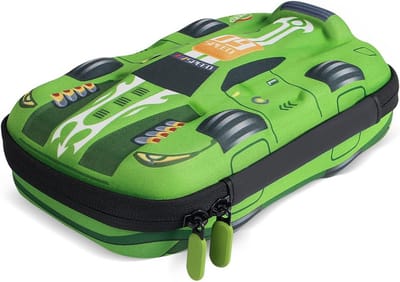Groene etui met afbeelding van een auto