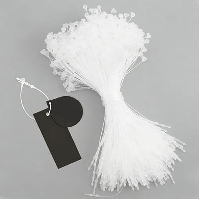 2000 Stuks Plastic Labels met Veiligheidsdraden van 8.5 cm en Snap Fasteners - Prijsetiketten voor Kleding, Schoenen, Tassen en Accessoires - Wit - Handige Bevestiging voor Winkels en Retail