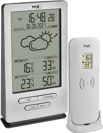 Weerstation Binnen en Buiten - Weerstation Draadloos Binnen Buiten - Weerstation met Buitensensor - Vochtigheid