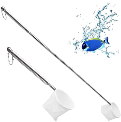 Dailygoods - schepnet visnet, aquariumschepnet met telescoopsteel, van roestvrij staal, voor het vangen van kleine vissen en garnalen en voor het reinigen van de