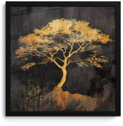 Poster in lijst - Fotolijst 40x40 cm - Posters - Boom - Schilderij - Goud - Abstract - Posterlijst zwart - Decoratie - Wanddecoratie woonkamer - Muurdecoratie slaapkamer