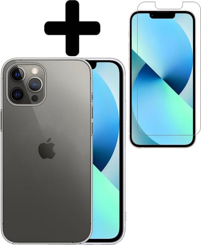 Hoesje - Met Screenprotector - Geschikt voor Apple iPhone 13 Pro - Sterk & Shockproof - Telefoon Hoes - Back Cover - Siliconen Case - Telefoonhoes - Transparant