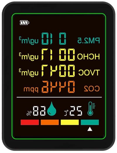 Luchtkwaliteitsmeter - CO2 TVOC Tester - Binnenlucht Meten - Multifunctionele Detectie - 14 x 9 x 5 cm - Zwart