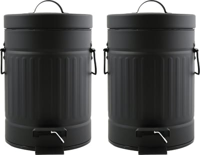 MSV Prullenbak/pedaalemmer - 2x - Industrial - metaal - zwart - 3L - 17 x 26 cm - Badkamer/toilet