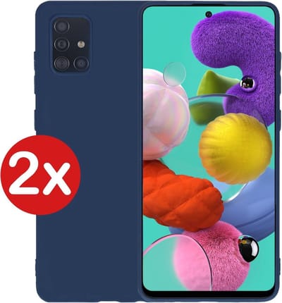 Hoesje - 2 Stuks - Geschikt voor Samsung Galaxy A51 - Sterk & Shockproof - Telefoonhoes - Back Cover - Case Siliconen - Telefoon Hoes - Donkerblauw