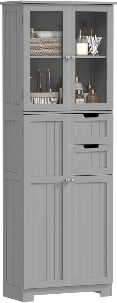 HOMCOM Badkamerkast (vloermodel) - MDF - 60 x 30 x 170 cm - Grijs