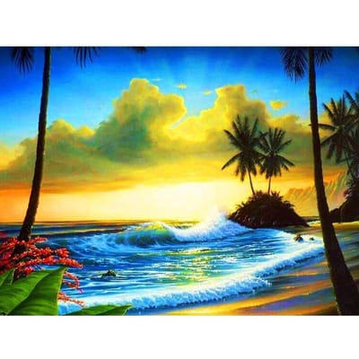 5D DIY diamant schilderij kust zonsondergang borduurwerk mozaïek kruissteek strass decoratie 20X30CM yellow