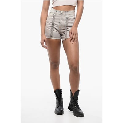 Denim Cargo Shorts met Acid-Wash Effect in Violet