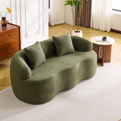 MODENUIT Loveseat 2-Zits - Gebogen Vorm Met Ronde Armleuningen En 2 Kussens - Voor Woonkamer - Schuim Groen