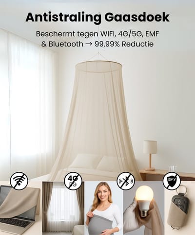 Anti straling Gaas doek - Stralingswerende Stof - 108 x 500 cm - Bescherming tegen WiFi, 4G/5G, EMF, RF, Bluetooth & Slimme Meters - DIY Klamboe, Gordijn of Bedhemel - Muggenwerend & Ademend