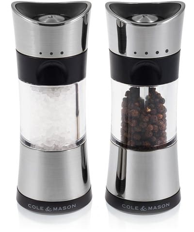Cole & Mason Horsham Peper- en Zoutmolenset - Anti-Knoei 'Inverta' Systeem - Instelbare Maalgraad (Precision+) - 15.5 cm - Chroom / Acryl