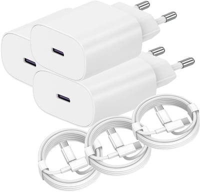 USB C Snellader 25W + USB-C Kabel 1M - 3 Pack - Oplader - USB-C Lader - Wit