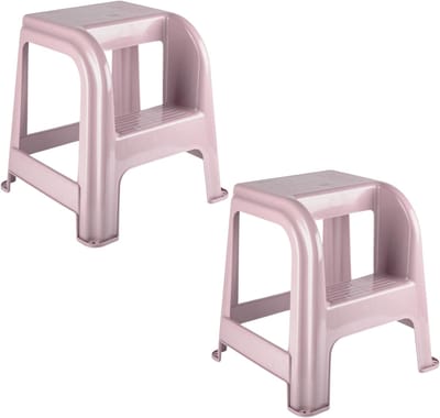 Plasticforte Opstapkrukje - 2x - 2 tredes - roze - kunststof - 44 x 42 x 45 cm - tot 120 kg - Opstapje - Trapje