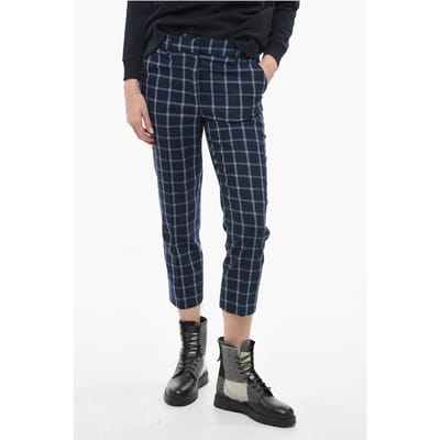 COMFORT-broek van wolmix met ruitjespatroon in blauw