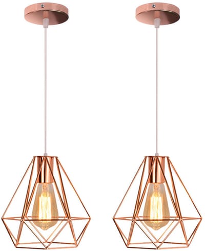 2 Stuks Hanglamp Industrieel Cage E27 Kroonluchter Hangende Lampen Metalen Plafondlamp Roze