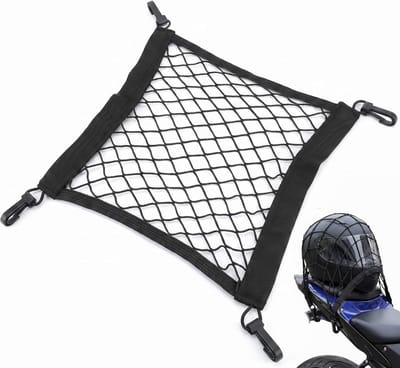 Autonet - Voor fietsen, e-bikes en motoren - Met 4 haken - Elastisch bagagenet - Bevestigingsnet voor helm en mandje - 30x30 cm - Zwart