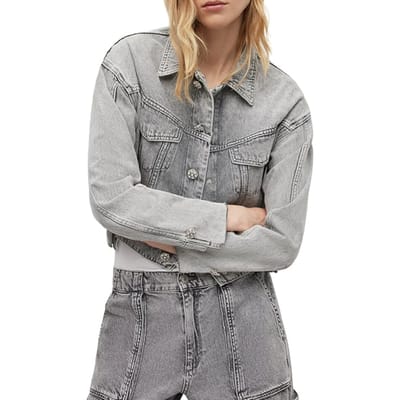 AllSaints Patch Diamante Jacke Snow Grey Size: 38 | Denim Jackets Outlet | Dames | Grijs