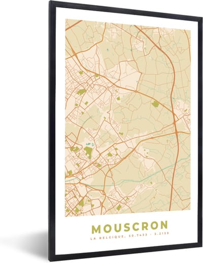 Fotolijst incl. Poster - Plattegrond - Kaart - Mouscron - Stadskaart - Retro - Mouscron - 40x60 cm - Posterlijst