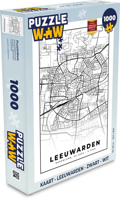 Puzzel Kaart - Leeuwarden - Zwart - Wit - Legpuzzel - Puzzel 1000 stukjes volwassenen