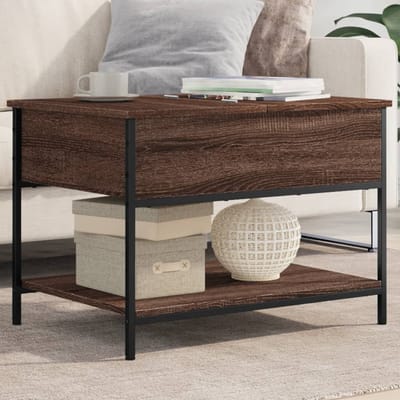 vidaXL - Salontafel - 70x50x50 - cm - bewerkt - hout - en - metaal - bruineikenkleur