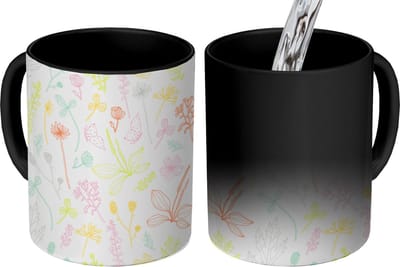 Magische Mok - Foto op Warmte Mokken - Koffiemok - Planten - Patronen - Tuin - Contour - Pastel - Magic Mok - Beker - 350 ML - Theemok