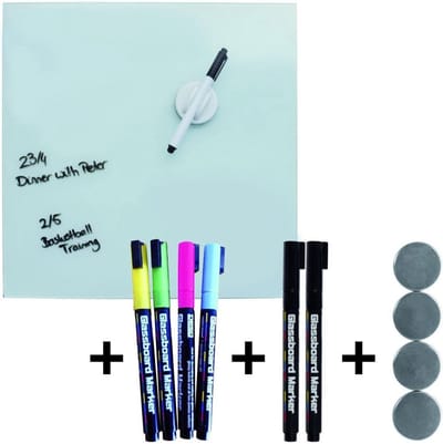 DESQ® Magnetisch Glasbord - Set PRO - 45x45 cm - Wit