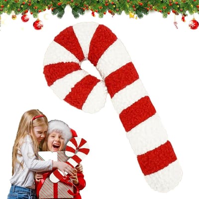 Schattig kerstkussen in de vorm van een snoepstok, zacht pluche kussen voor decoratie in woonkamer en slaapkamer, herbruikbaar en perfect voor feestelijke sfeer (35cm)