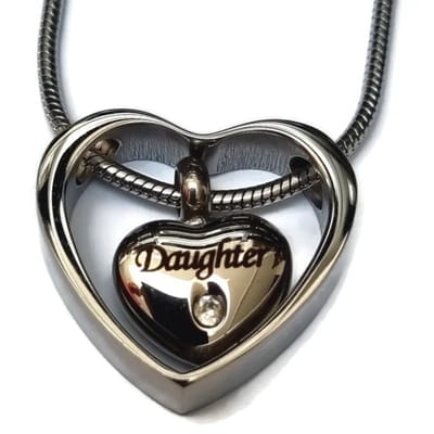 Aramat Jewels | Gedenkhangers | Stijlvolle Staal Ashanger Dochter | met halsketting-Hart in Hart-Daughter-2.5cm | |20mm | Staal | Volwassenen | Verkleurd niet