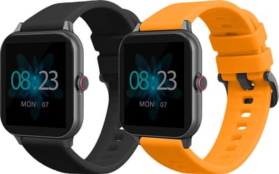 kwmobile 2x horlogebandjes geschikt voor Blackview R3 / R3 Pro bandje - Smartwatch bandjes van TPU - Activity tracker horloge band in zwart / oranje