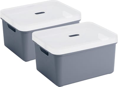 Sunware opbergbox - 2x stuks - 32 liter - donkerblauw - kunststof - transparante deksel - 45x35x24 cm - Sigma serie