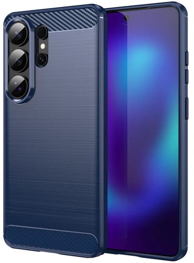 MobyDefend Hoesje - Geschikt voor Samsung Galaxy S26 Ultra - TPU Backcover - Geborstelde Metaal & Carbon-Look - Blauw
