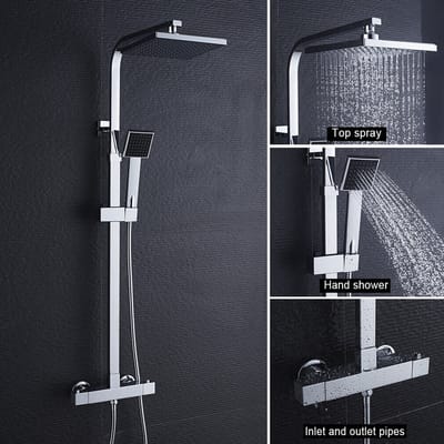 Auralum Max Regendouche met Thermostaatkraan - Douche Badkamer - Chrome Doucheset - Handdouche - Wandmontage - Waterbesparend - Regendoucheset - Zilver