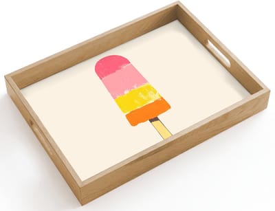 Dienblad hout 40x30 cm - Schootdienblad - Waterijsje - Retro - Stokje - Roze - Borrelplank rechthoek - Plateau dienbladen