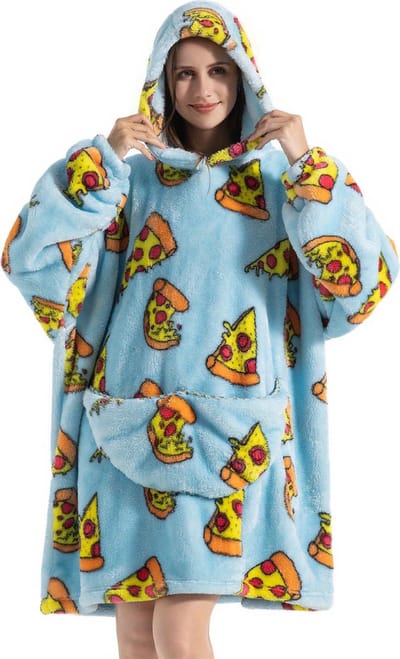 Bovista Hoodie Deken Met Mouwen - Plaid - Knuffeldeken - Onesie - Fleece Blanket - Dames - Heren - Kinderen - Extra Zacht & Warm - Pizza