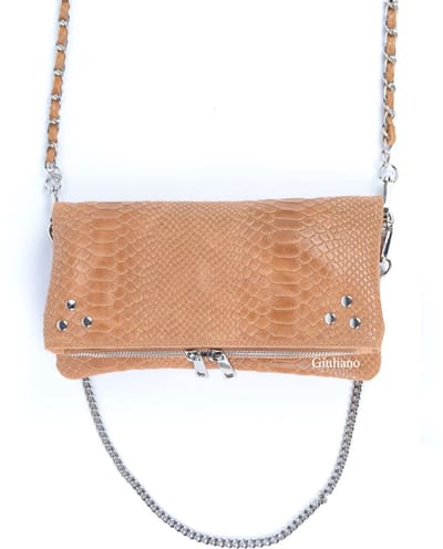 Giuliano lederen schoudertas Esra - Studs - Kroko - Made in Italy - Cognac