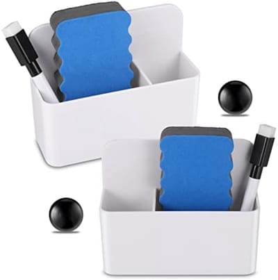 PromoHome Magnetische Whiteboard Pennenhouders Set - 2 Stuks Met Markeerstiften, Sponsjes en Magneten - Voor Whiteboard, Koelkast en Kantoor