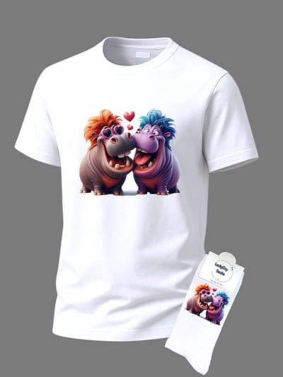 Valentijns cadeau - Valentijn cadeau - Giftset - Nijlpaard - Shirt - T-shirt Liefde - Cadeau set shirt met sokken - Grappig cadeau voor vrouw en man - Valentijnsdag - T-shirt voor dames en heren met tekst - Maat S