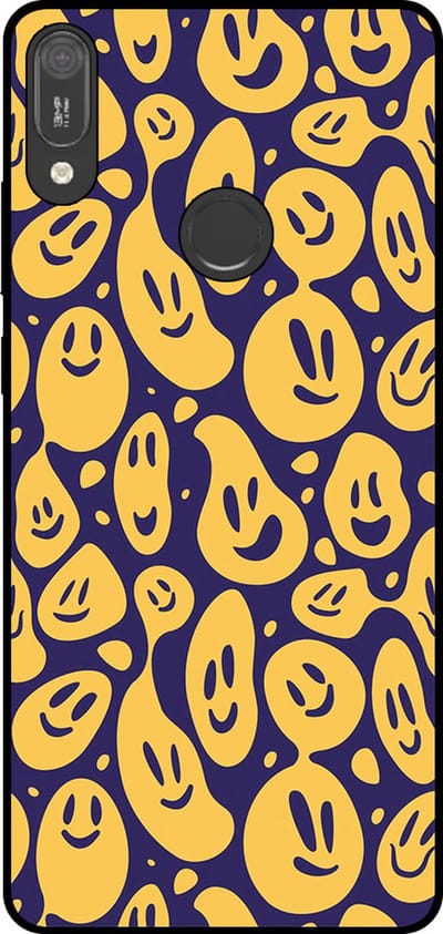 Smartphonica Telefoonhoesje Geschikt voor Huawei Y6 (2019) met smiley opdruk - TPU backcover case emoji design - Paars Geel geschikt voor Huawei Y6 (2019)