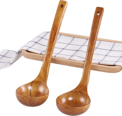 2 stuks Houten soeplepel met lange steel - Massief hout - Keukenlepel - Soeplepel voor hete pannen - 27*7,5 cm - 30*8,5 cm - Voor thuis koken en soep serveren - Natuurlijke houtkleur