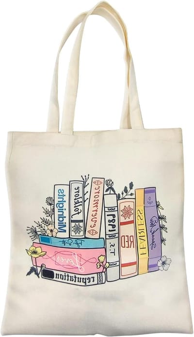 Allecto Plus - Bedrukte katoenen tas TS Album geïnspireerde draagtas - boodschappentas voor muziekliefhebbers - cadeau voor Swifty fans - vrouwen draagtas - wit - 40cm x 35cm