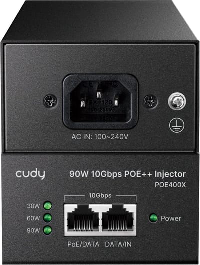 Cudy 90W 10G PoE++ Injector – IEEE 802.3af/at/bt – 100m – Wandmontage – Metalen Behuizing