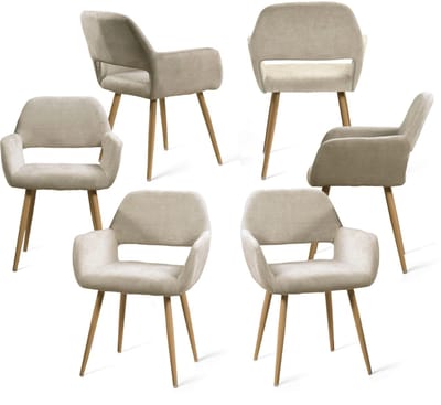 MEUBLES COSY Eetkamerstoelen -Set Van 6-Beige,Naturel-Microfiber Stof-met rugleuning-Metalen Poten-Dikke Zitting-120kg Draagkracht
