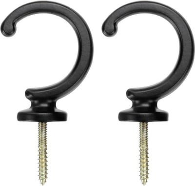 2-delige set gordijnhaken, wandmontage gordijnriemhaken, decoratieve gordijnbevestiger, geschikt voor ramen, kleding, hoeden, handdoeken, zwart