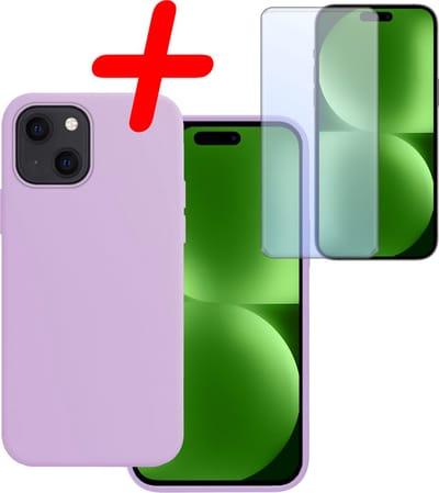 Hoesje Met Screenprotector - Geschikt voor Apple iPhone 15 - Sterk & Shockproof - Back Cover - Siliconen Case - Telefoon Hoes - Lila