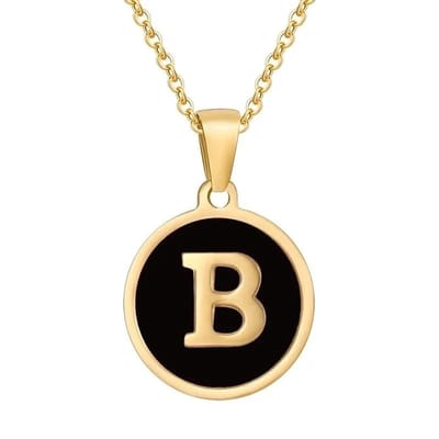 Aramat Jewels | Halskettingen | Stalen letter Ketting in goudkleur met zwart | B | |1,5mm | Staal | Volwassenen | Verkleurd niet