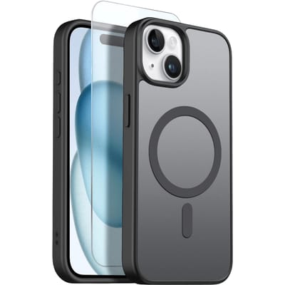 Northjo 2-in-1 iPhone 15 Hoesje – Shockproof, MagSafe + Screenprotector Zwart