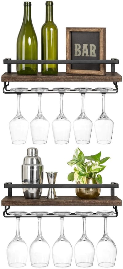 Dailygoods- Wijnplanken set van 2 - Drijvende Wijnplanken - Houten Paulownia - Glazen Houder - Vochtbestendig - Rustieke Stijl - Wijnrek