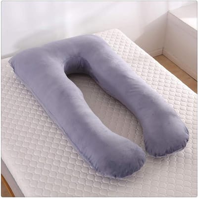 Moederschap Zwangerschap Ondersteuning Kussen - Groot U Kussen Body/Bolster met Verwijderbare Katoenmix Ademend Zip Cover - Suede Donkergrijs - 60x110cm