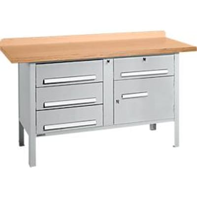Box-type werkbank Schäfer Shop Select PWi 150-5, beuken multiplex blad, tot 750 kg, B 1500 x D 700 x H 840 mm, blank aluminium